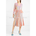 Sequined Silk-georgette Wrap Dress Manufacture Wholesale Fashion Women Apparel (TA3063D)